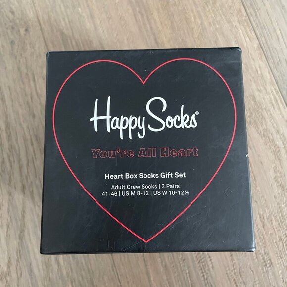Happy Socks Heart Box Crew Socks Gift Set 3 Pairs Black & Red Sz OS Unisex NWT - Picture 2 of 7